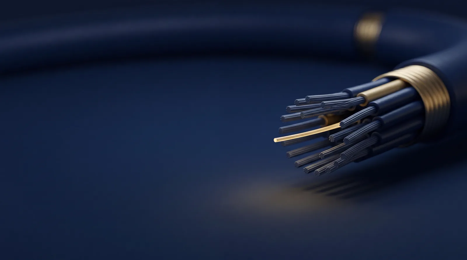 Fiber optic strands in macro — mission banner
