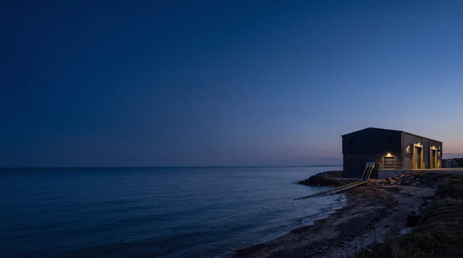 Submarine cable landing point at blue hour